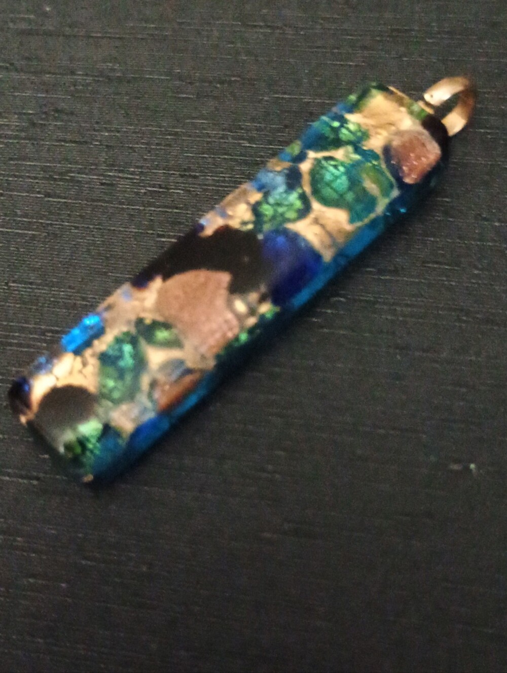 Murano Dichroic Glass Rectangle Pendant in Blue and Green